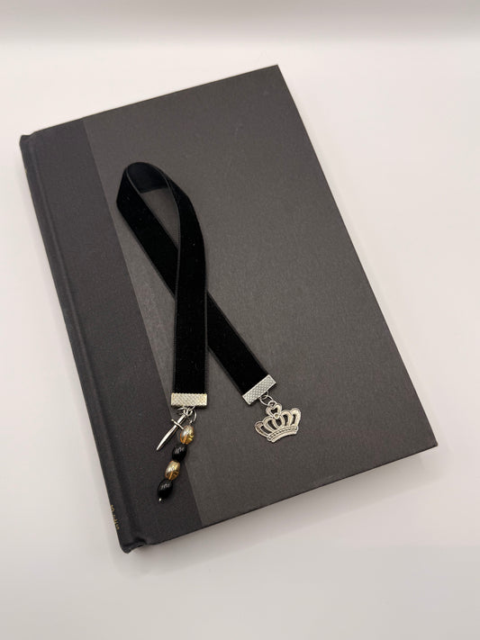 Velvet Ribbon Bookmark: Black Crown & Dagger