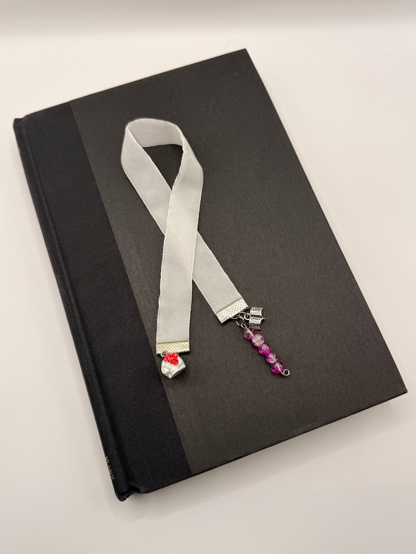 Velvet Ribbon Bookmark: White Rose Skull