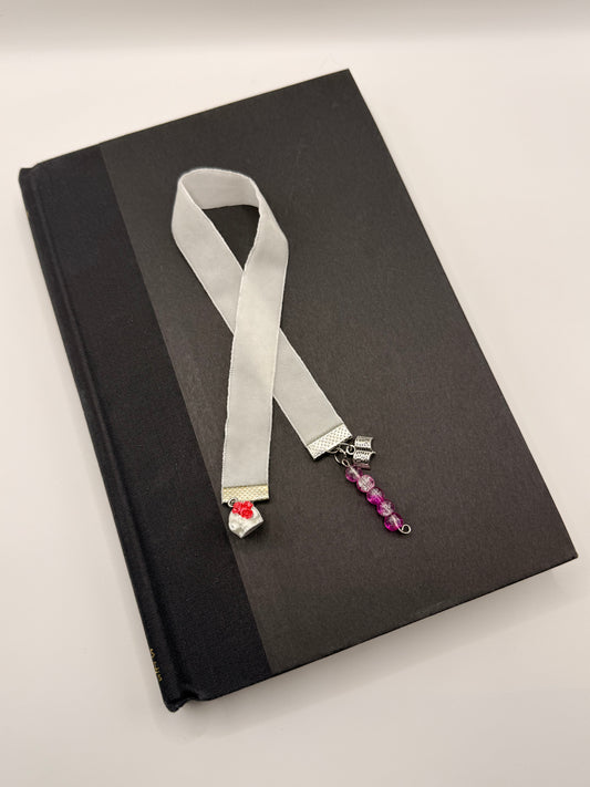 Velvet Ribbon Bookmark: White Rose Skull