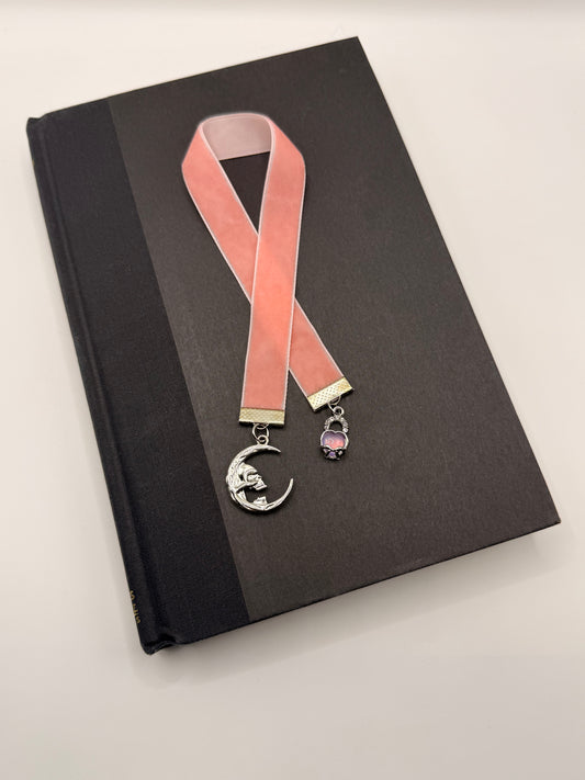 Velvet Ribbon Bookmark: Pink Moon Skull