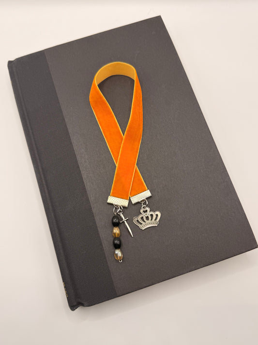 Velvet Ribbon Bookmark: Gold crown & dagger