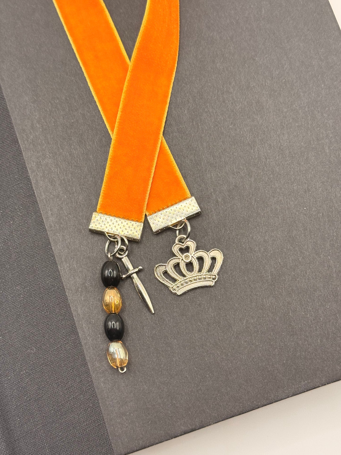 Velvet Ribbon Bookmark: Gold crown & dagger