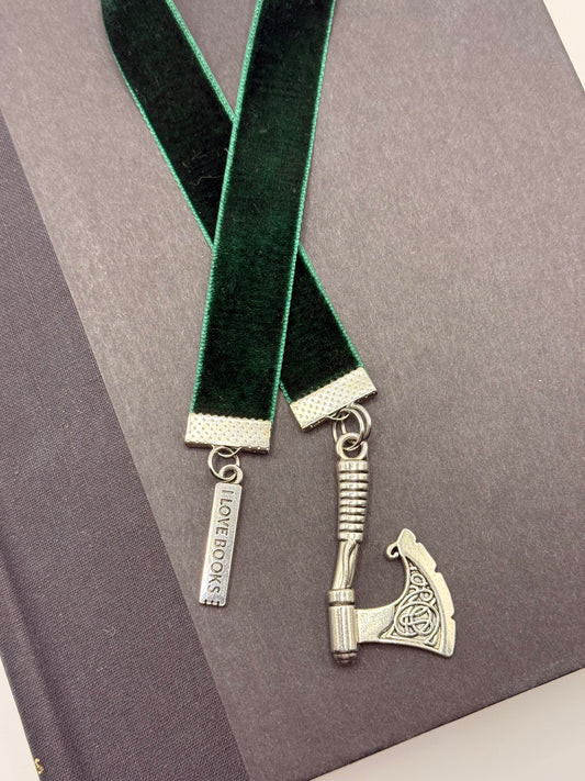 Velvet Ribbon Bookmark-Green Axe
